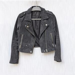 SL8 Blank NYC Gray Suede Leather Moto Biker Zip Cropped Jacket, size XS